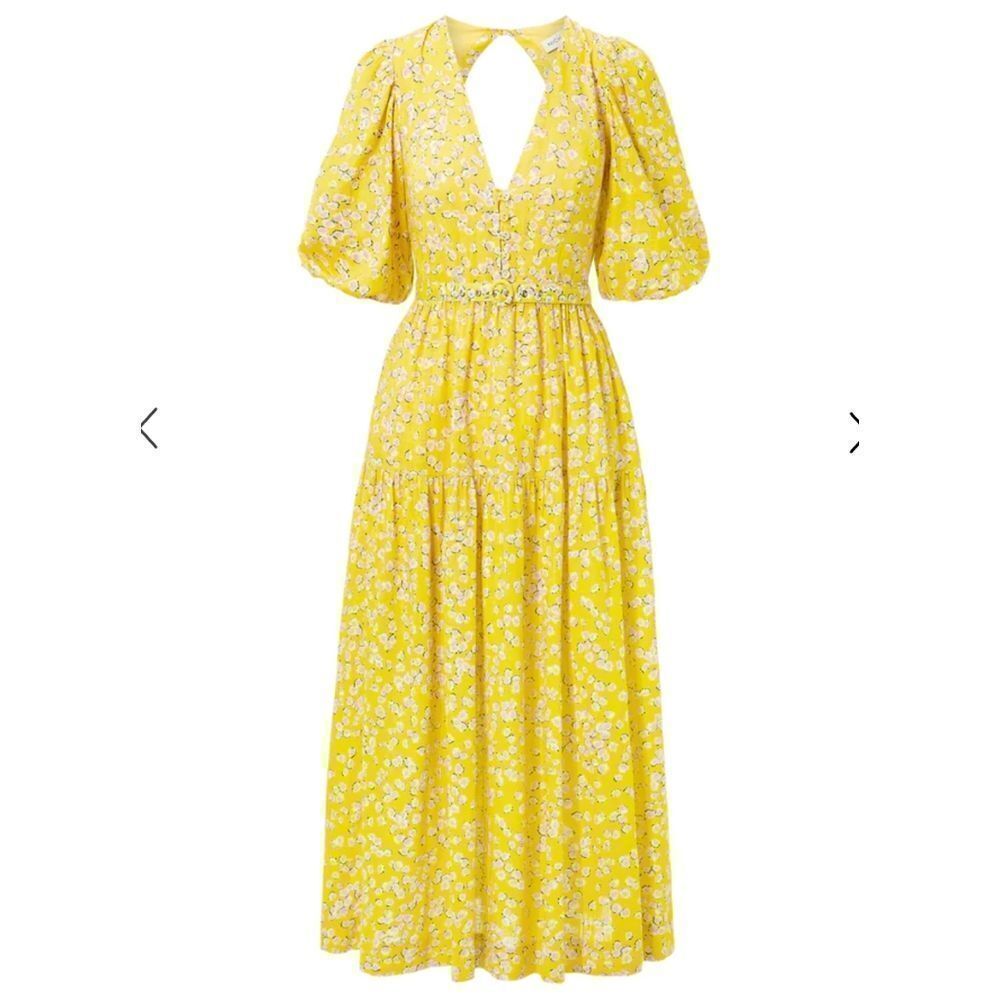 Nicholas "Celie" Hastingd Floral-Print Linen-Blend Long Dress Size 10